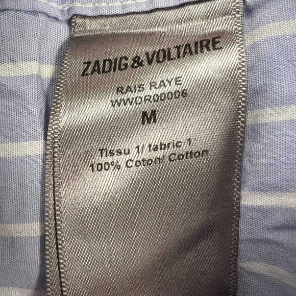Zadig & Voltaire Mini Shirt Dress Womens Medium Button Front French Striped Blue - Picture 12 of 12